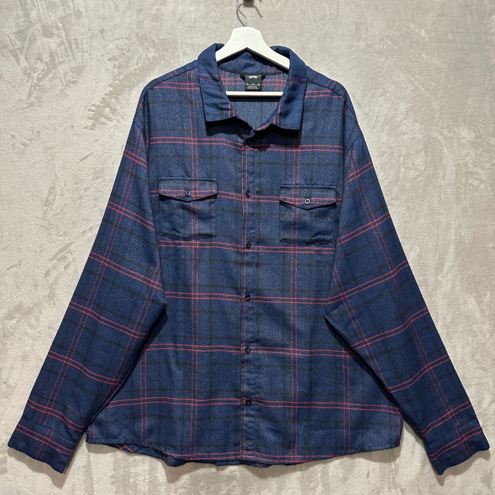 Nike SB Mens 3XL Blue Red Plaid Long Sleeve Button Up Skate Shirt RN56323